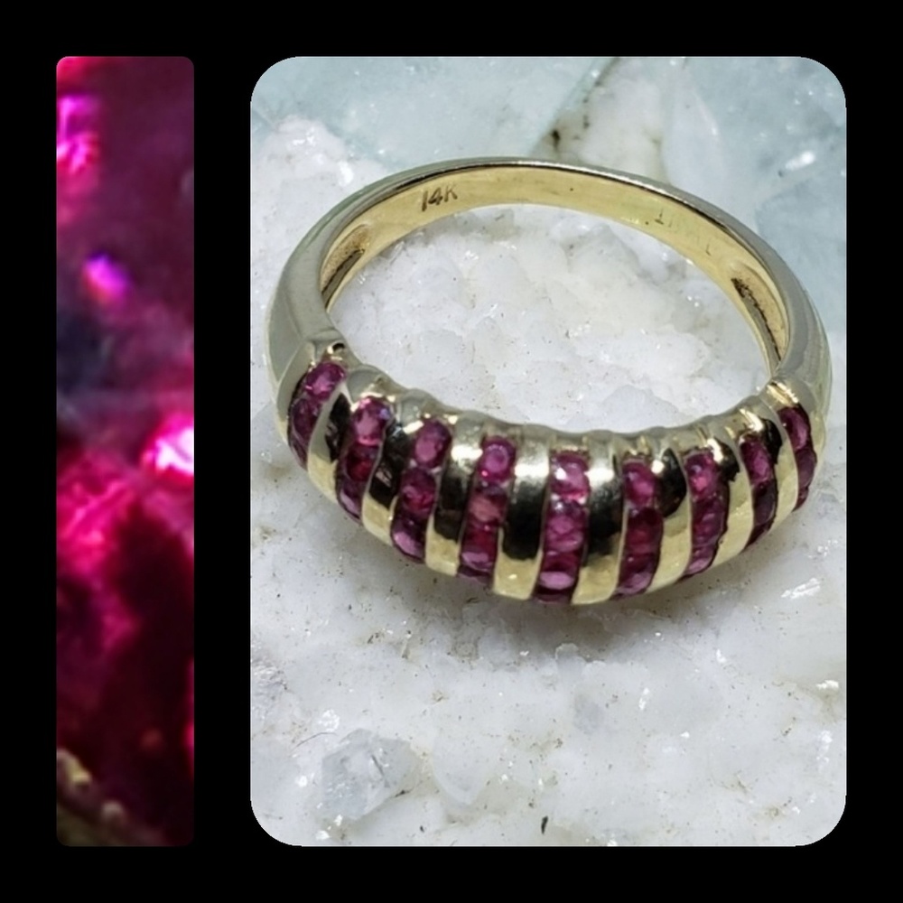 Sold estate 14K Ruby Round 9 Row Dome Ring - Picture 3 of 4